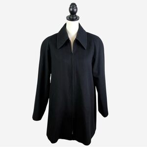Jones New York Wool Swing Coat Size 12 Black Full Zip Pockets Lined